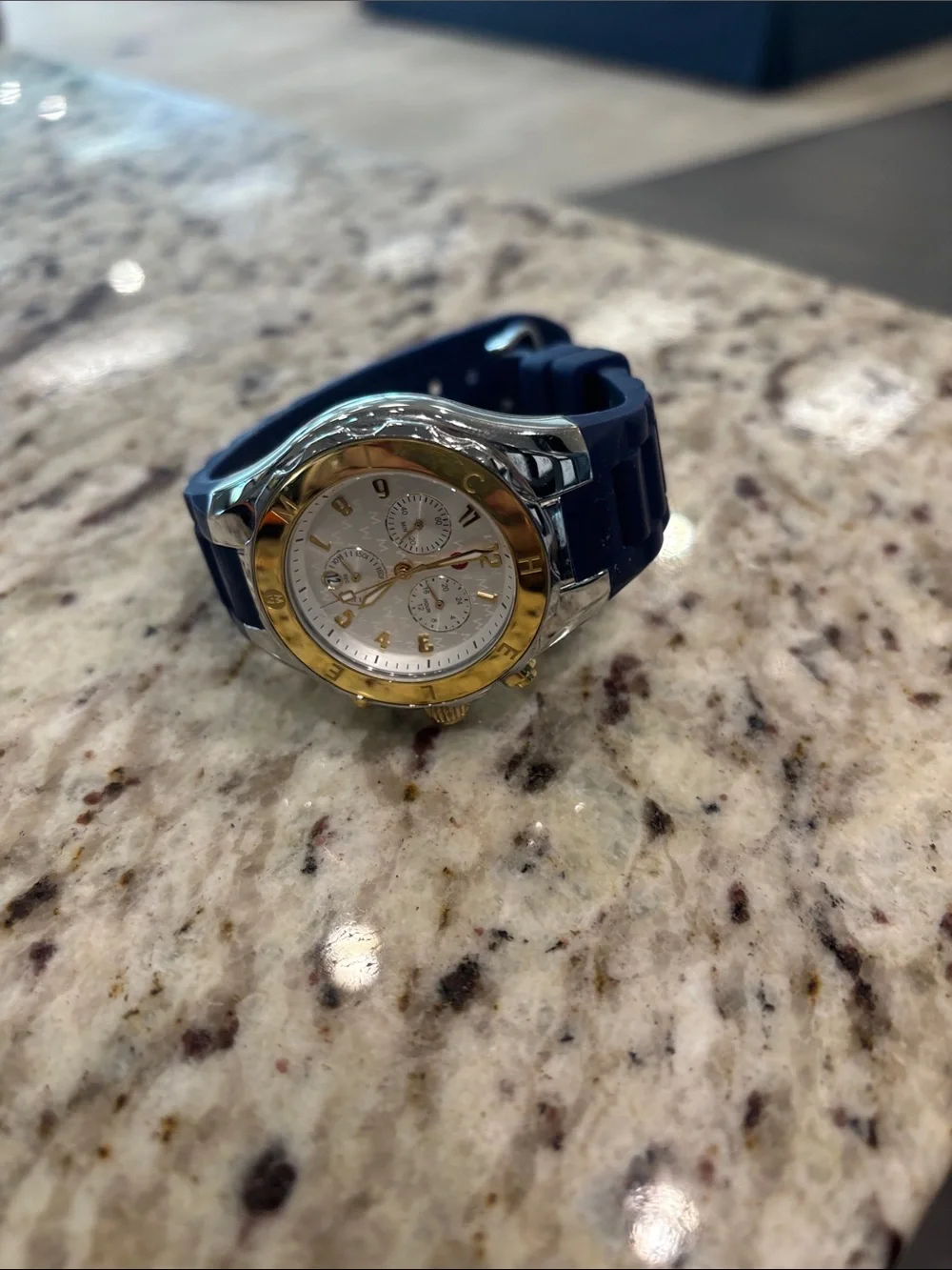 Michele Tahitian Jelly Navy Blue and Gold Watch.